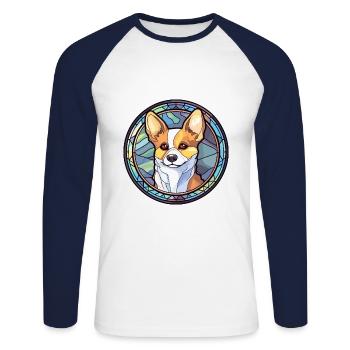 Lundehund Chien Race Vitrail Coloré Waterco - T-shirt baseball manches longues Homme - blanc/marine - Devant - Nik (191cm)
