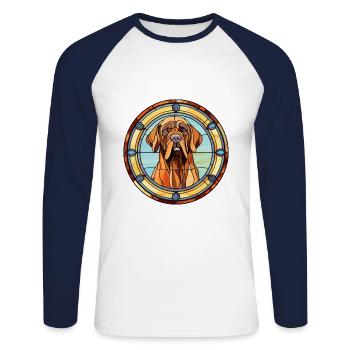 Mallorca Mastiff chien race vitrail coloré - T-shirt baseball manches longues Homme - blanc/marine - Devant - Nik (191cm)