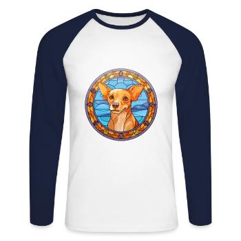 Majorque Ratter chien race vitrail coloré Wa - T-shirt baseball manches longues Homme - blanc/marine - Devant - Nik (191cm)