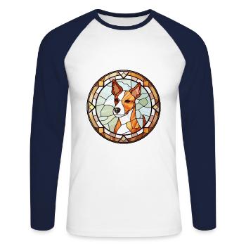 Miniatur Foxterrier Hunderasse Buntglas Colo - Unisex Baseballshirt langarm - Weiß/Navy - Vorne - Nik (191cm)