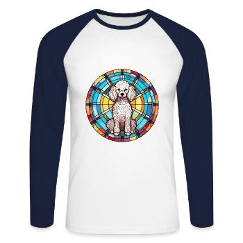 Miniatur Pudel Hunderasse Buntglas bunt - Unisex Baseballshirt langarm - Weiß/Navy - Vorne - Nik (191cm)