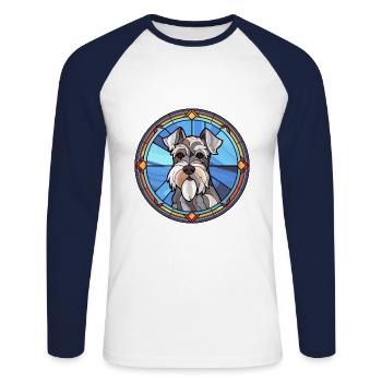 Mittelschnauzer Hunderasse Buntglas Bunt W - Unisex Baseballshirt langarm - Weiß/Navy - Vorne - Nik (191cm)