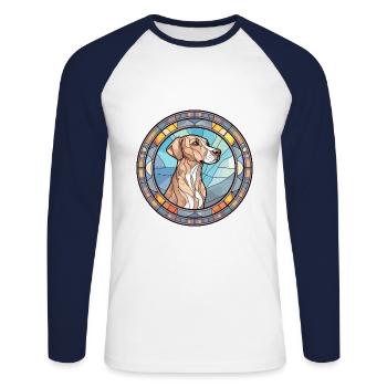 Mountain Cur Dog Breed Stained Glass Colorful Wate - Unisex Long Sleeve Baseball T-Shirt - white/navy - Front - Nik (191cm)