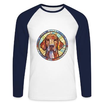 Plott Hund Hund Rasse Buntes Glas Buntes Wasser - Unisex Baseballshirt langarm - Weiß/Navy - Vorne - Nik (191cm)