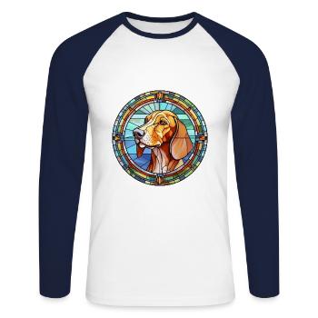 Chien de chasse polonais chien race vitrail couleur - T-shirt baseball manches longues Homme - blanc/marine - Devant - Nik (191cm)