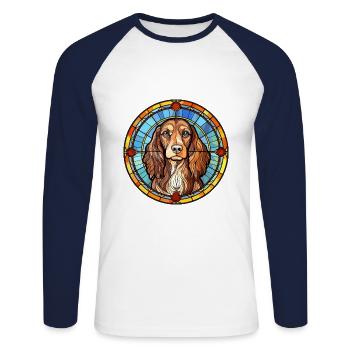 Pont Audemer épagneul chien race vitrail couleur - T-shirt baseball manches longues Homme - blanc/marine - Devant - Nik (191cm)