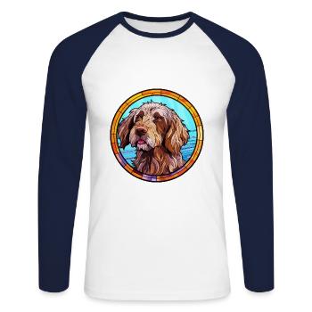 Pudelpointer Hunderasse Buntes Glas Buntes Wate - Unisex Baseballshirt langarm - Weiß/Navy - Vorne - Nik (191cm)