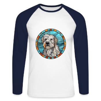 Chien de berger des Pyrénées chien race vitrail coloré - T-shirt baseball manches longues Homme - blanc/marine - Devant - Nik (191cm)