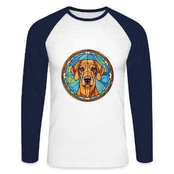 Rhodesian Ridgeback chien race vitrail Colorf - T-shirt baseball manches longues Homme - blanc/marine - Devant - Nik (191cm)