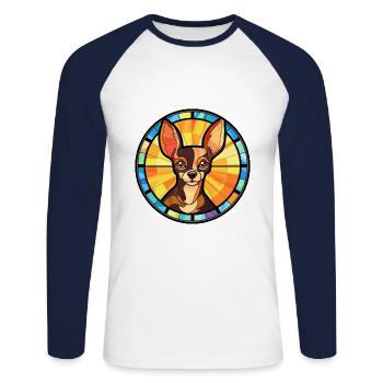 Russischer Toy Terrier Hunderasse Buntglas Colorf - Unisex Baseballshirt langarm - Weiß/Navy - Vorne - Nik (191cm)