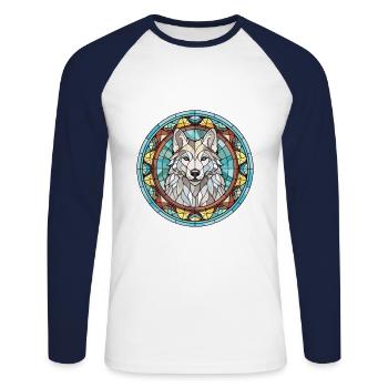 Saarloos Wolfhund Hunderasse Buntglas Bunt - Unisex Baseballshirt langarm - Weiß/Navy - Vorne - Nik (191cm)