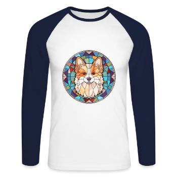 Nordic Spitz Hunderasse Buntes Glas - Unisex Baseballshirt langarm - Weiß/Navy - Vorne - Nik (191cm)