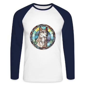 Northern Inuit Dog Breed Stained Glass Colorful Wa - Unisex Long Sleeve Baseball T-Shirt - white/navy - Front - Nik (191cm)