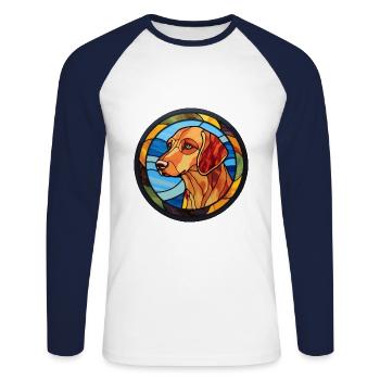 Nouvelle-Zélande Huntaway chien race vitrail couleur - T-shirt baseball manches longues Homme - blanc/marine - Devant - Nik (191cm)