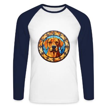 Perro de Presa Mallorquinische Hunderasse Glasmalerei - Unisex Baseballshirt langarm - Weiß/Navy - Vorne - Nik (191cm)