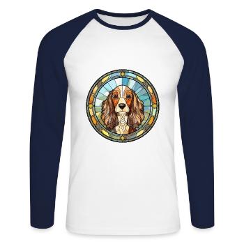 Picardie Spaniel Hunderasse Buntglas Bunt W - Unisex Baseballshirt langarm - Weiß/Navy - Vorne - Nik (191cm)