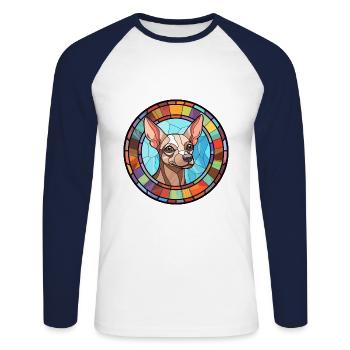 Chien nu péruvien race vitrail coloré - T-shirt baseball manches longues Homme - blanc/marine - Devant - Nik (191cm)