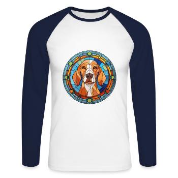 Rafeiro do Alentejo Hunderasse Buntglas Colorf - Unisex Baseballshirt langarm - Weiß/Navy - Vorne - Nik (191cm)