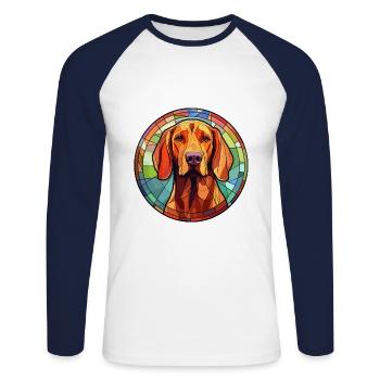 Redbone Coonhound chien race vitrail coloré - T-shirt baseball manches longues Homme - blanc/marine - Devant - Nik (191cm)