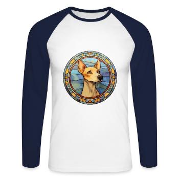 Ratonero Valenciano Hunderasse Buntglas Colorf - Unisex Baseballshirt langarm - Weiß/Navy - Vorne - Nik (191cm)
