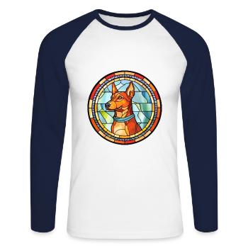 Russo européen Laika chien race vitrail couleur - T-shirt baseball manches longues Homme - blanc/marine - Devant - Nik (191cm)