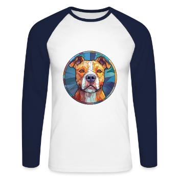 Pitbull Dog Breed Stained Glass Colorful Watercolo - Unisex Long Sleeve Baseball T-Shirt - white/navy - Front - Nik (191cm)