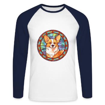 Pembroke Welsh Corgi chien race vitrail couleur - T-shirt baseball manches longues Homme - blanc/marine - Devant - Nik (191cm)