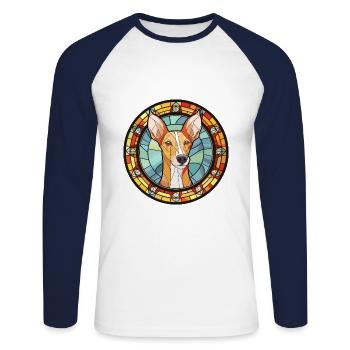 Podenco Canario Hunderasse Buntes Glas Buntes W - Unisex Baseballshirt langarm - Weiß/Navy - Vorne - Nik (191cm)