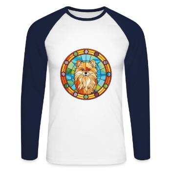 Pomeranian German Spitz Dog Rasse Stained Glass Co - Unisex Baseballshirt langarm - Weiß/Navy - Vorne - Nik (191cm)