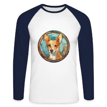 Portugiesische Podengo-Hunderasse Buntglas Colorfu - Unisex Baseballshirt langarm - Weiß/Navy - Vorne - Nik (191cm)