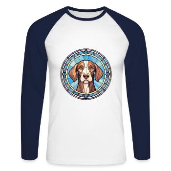Chien d’arrêt portugais race vitrail Colorfu - T-shirt baseball manches longues Homme - blanc/marine - Devant - Nik (191cm)