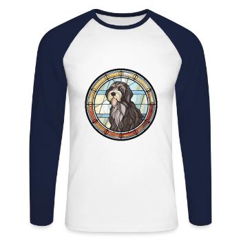 Portugiesischer Schäferhund Hunderasse Buntglasfarbe - Unisex Baseballshirt langarm - Weiß/Navy - Vorne - Nik (191cm)