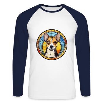 Rat Terrier Dog Breed Stained Glass Colorful Water - Unisex Long Sleeve Baseball T-Shirt - white/navy - Front - Nik (191cm)