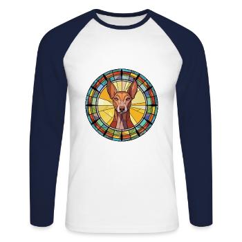 Pharaoh Hound Dog Breed Stained Glass Colorful Wat - Unisex Long Sleeve Baseball T-Shirt - white/navy - Front - Nik (191cm)