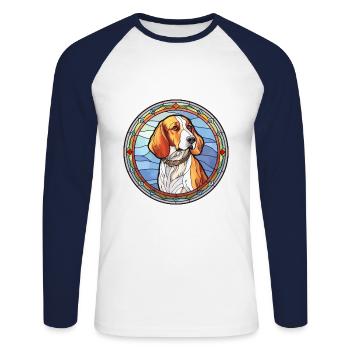 Chien russe chien race vitrail coloré Wat - T-shirt baseball manches longues Homme - blanc/marine - Devant - Nik (191cm)