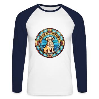 Russe jouet chien race vitrail coloré eau - T-shirt baseball manches longues Homme - blanc/marine - Devant - Nik (191cm)