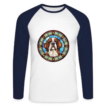 Saint Bernard chien race vitrail coloré Wat - T-shirt baseball manches longues Homme - blanc/marine - Devant - Nik (191cm)