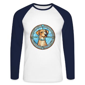 Scandinavian Dog Breed Stained Glass Colorful Wate - Unisex Long Sleeve Baseball T-Shirt - white/navy - Front - Nik (191cm)