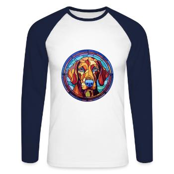 Sapsali Dog Breed Stained Glass Colorful Watercolo - Unisex Long Sleeve Baseball T-Shirt - white/navy - Front - Nik (191cm)
