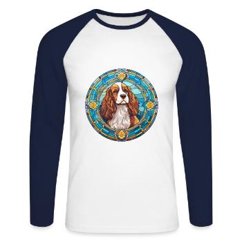 Saint Usuge Spaniel Hunderasse Buntglas Farbe - Unisex Baseballshirt langarm - Weiß/Navy - Vorne - Nik (191cm)