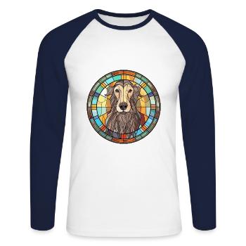 Scottish Deerhound Dog Breed Stained Glass Colorfu - Unisex Long Sleeve Baseball T-Shirt - white/navy - Front - Nik (191cm)