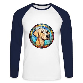 Sloughi Hunderasse Buntes Glas Buntes Wassercolo - Unisex Baseballshirt langarm - Weiß/Navy - Vorne - Nik (191cm)