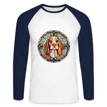 Slovensky Cuvac chien race vitrail coloré W - T-shirt baseball manches longues Homme - blanc/marine - Devant - Nik (191cm)