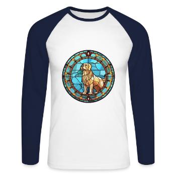 Sud russe Ovcharka chien race vitrail Col - T-shirt baseball manches longues Homme - blanc/marine - Devant - Nik (191cm)