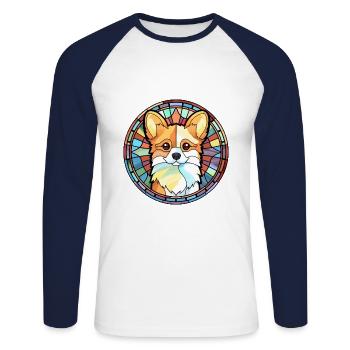Spitz chien race vitrail aquarelle colorée - T-shirt baseball manches longues Homme - blanc/marine - Devant - Nik (191cm)