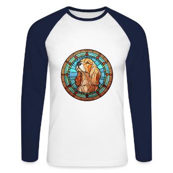 Strellufstover chien race vitrail coloré Wa - T-shirt baseball manches longues Homme - blanc/marine - Devant - Nik (191cm)