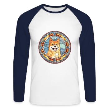 Shikoku Dog Breed Stained Glass Colorful Watercolo - Unisex Long Sleeve Baseball T-Shirt - white/navy - Front - Nik (191cm)