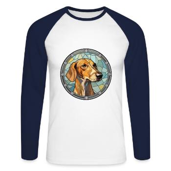 Smaland chien chien race vitrail coloré Wat - T-shirt baseball manches longues Homme - blanc/marine - Devant - Nik (191cm)
