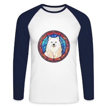 Samoyed Dog Breed Stained Glass Colorful Watercolo - Unisex Long Sleeve Baseball T-Shirt - white/navy - Front - Nik (191cm)