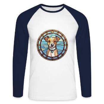 Teddy Roosevelt Terrier Dog Breed Stained Glass Co - Unisex Long Sleeve Baseball T-Shirt - white/navy - Front - Nik (191cm)